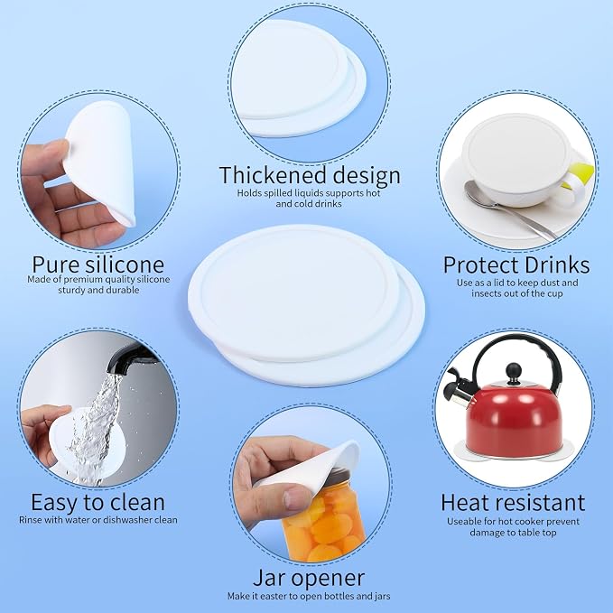 5-Pack White Silicone Coasters, Non-Slip Drink Coasters - Image 3