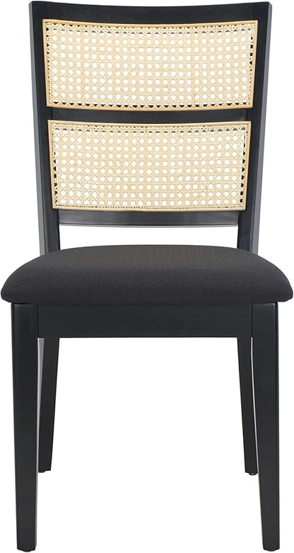 SAFAVIEH Home Collection Toril Coastal Black Frame/Black Upholstery/Natural Cane Dining Chair Set of 2
