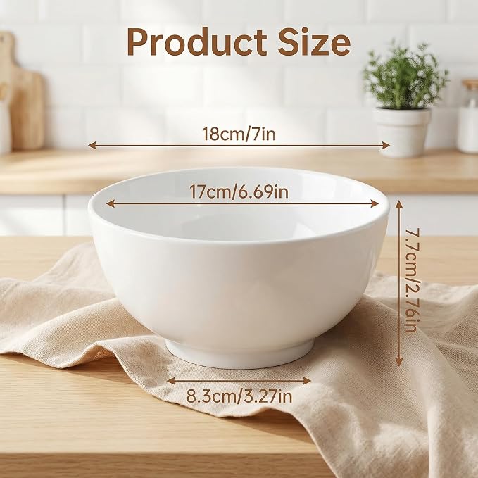 2 Pack Porcelain Soup Bowls, 27 Oz Large Deep White Ceramic Bowls - Image 2
