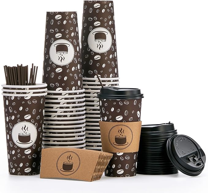 JOLLY PARTY Disposable Coffee Cups - 20oz Paper Cups with Lids by JOLLYPARTY