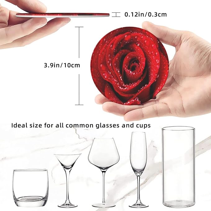 6 Pcs Red Rose Leather Coasters - Image 8