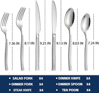Silverware Set of 24 Stainless Steel Flatware Set with Steak Knives for 4,Tableware Cutlery Set for Home Kitchen Hotel Restaurant