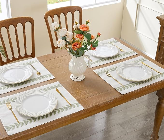 Wracra Embroidered Place Mats, Sage Green Rustic Placemats Set of 4 | Macrame - Image 4