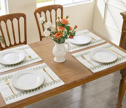 Wracra Embroidered Place Mats, Sage Green Rustic Placemats Set of 4 | Macrame - Image 4