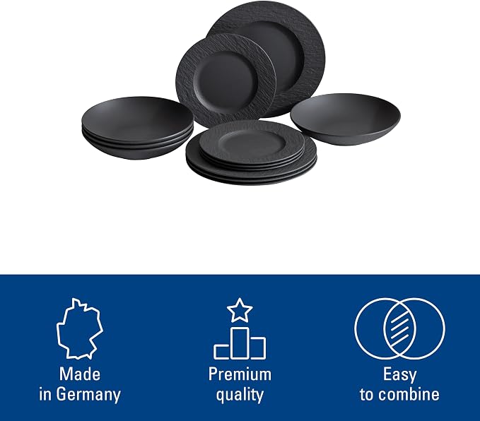 Villeroy & Boch Manufacture Rock 12 Piece Dinnerware Set, Matte Black | Premium - Image 4