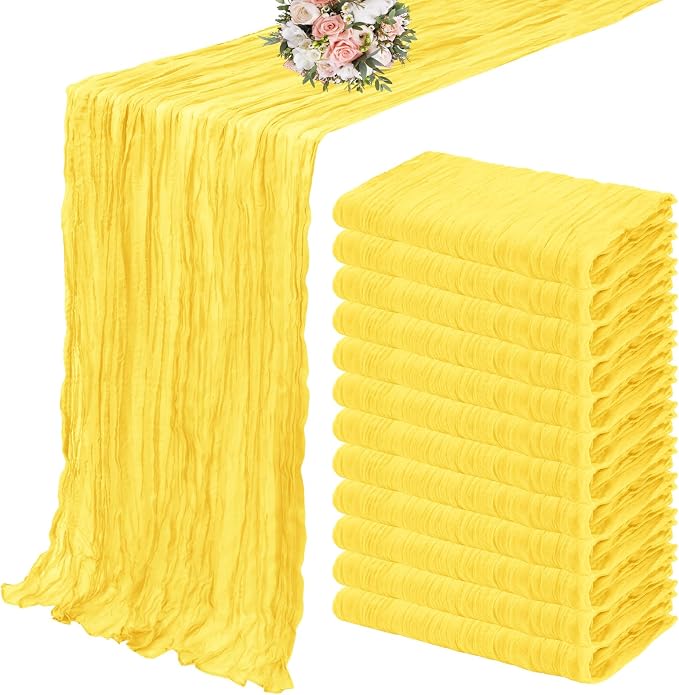 YMHPRIDE 12 Pack Cheesecloth Table Runner 35x120in Yellow Table Runner | Boho by YMHPRIDE
