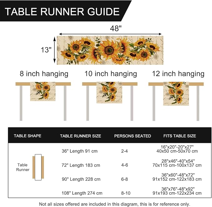 Seliem Fall Sunflowers Table Runner, Vintage Spring Summer Flower Home | - Image 2