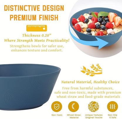 Homienly Wheat Straw Bowls, Unbreakable Soup Bowls Set of 6, Alternatives Plastic Bowls Microwave Safe, Dishwasher Safe Stackable 36oz Large Cereal Bowl for Kitchen, Camping, Serving (Navy Blue)