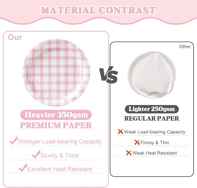 Vyntra 350 Pcs Pink Gingham Paper Plates and Napkins Set - Image 5