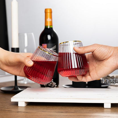 N9R 24PCS Plastic Wine Glasses Disposable, 14 oz Gold Rim Cocktail Spritz | - Image 5