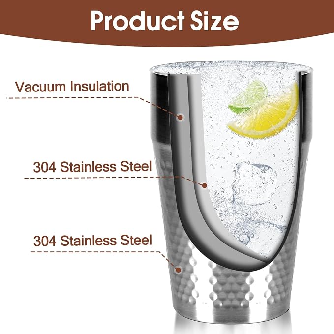 4Pack Stainless Steel Cups, 16oz 450ml Double Wall Drinking Glasses | Reusable - Image 2