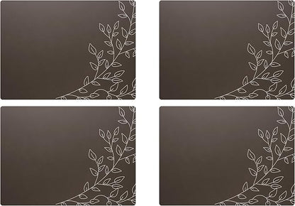 Royalty Art Brown Boho Placemats, 4 Pc. Set, Non-Slip Cork Backed, Wipeable Heat Resistant Surface for Kitchen and Dining Table Protection, Cute Floral Pattern for Farmhouse or Rustic Decor