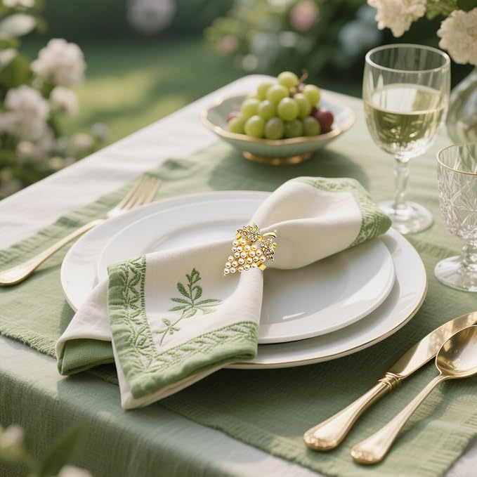 Grape Napkin Rings Set of 12 Pearl & Sparkly Rhinestone Fruit Napkin Holders - Image 5