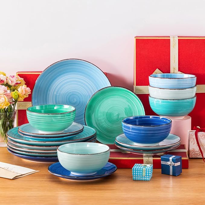 vancasso Bonita Plates and Bowls Set 18 Pieces Blue Stoneware Service - Image 8