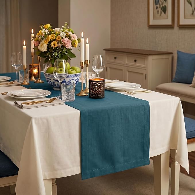 Solino Home 100% Pure Linen Table Runner Blue, Fete 14 x 144 Inch Long | Table - Image 3