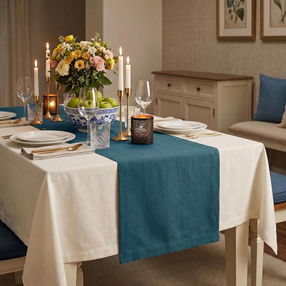 Solino Home 100% Pure Linen Table Runner Blue, Fete 14 x 144 Inch Long | Table - Image 3