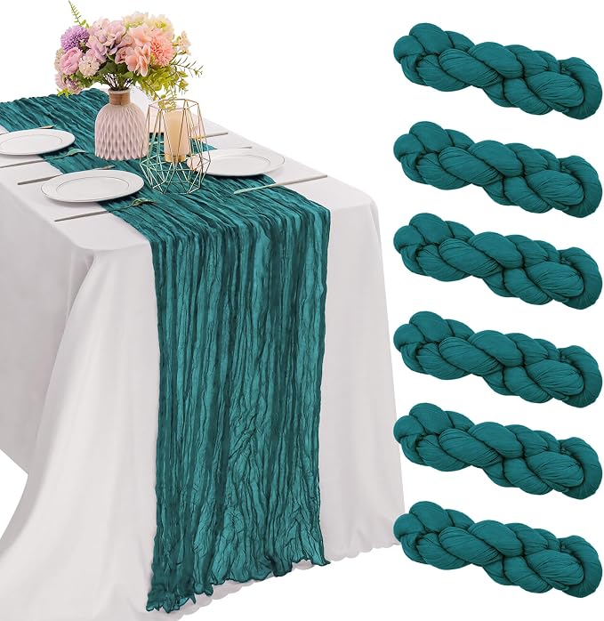 6 Pieces Teal 10FT Cheesecloth Table Runner Boho Gauze Fabric Table Runner by JALANCY