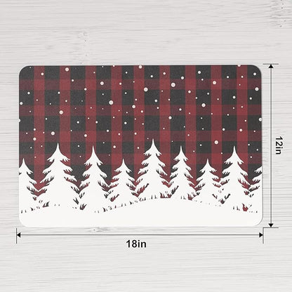 QIYI Christmas Placemats Set of 6, 12x18 Inch Faux Leather Place Mats for Kitchen Dinning, Heat Resistant Anti Slip Winter Table Mats, Waterproof Wipeable Placemat Party Table Décor, Red Buffalo Plaid