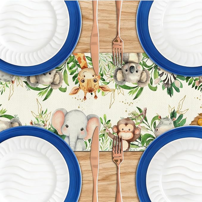 Elephant Giraffe Baby Shower Table Runner, Seasonal Spring Decoration | Tables - Image 4