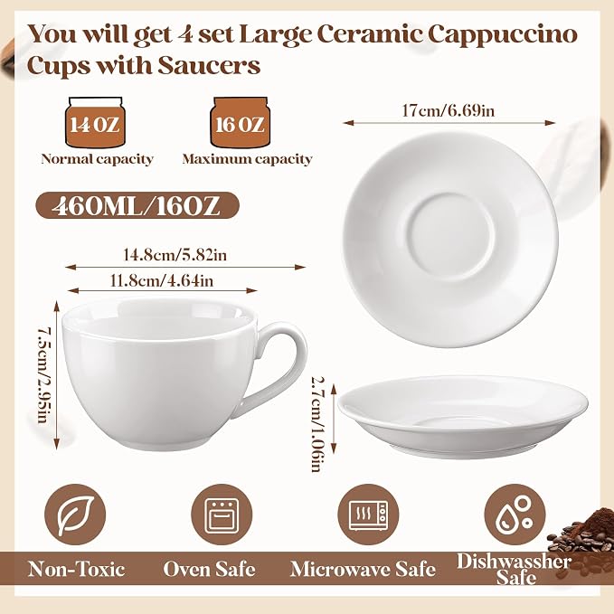 4 Set 16 oz Cappuccino Cups - Image 2