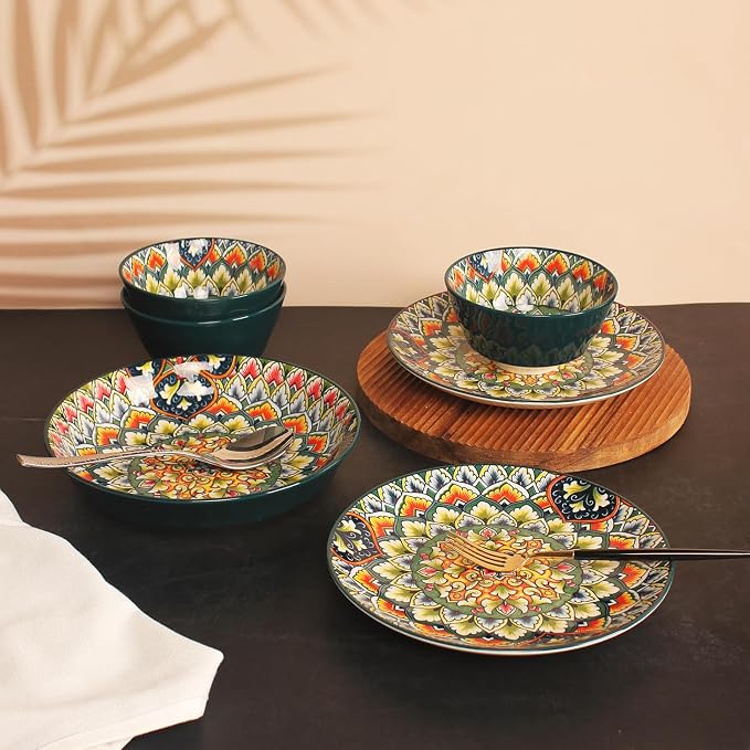 YA JU Mandala Dinnerware Sets Serves 4, Buffet Dinnerware, Boho Plates and - Image 6