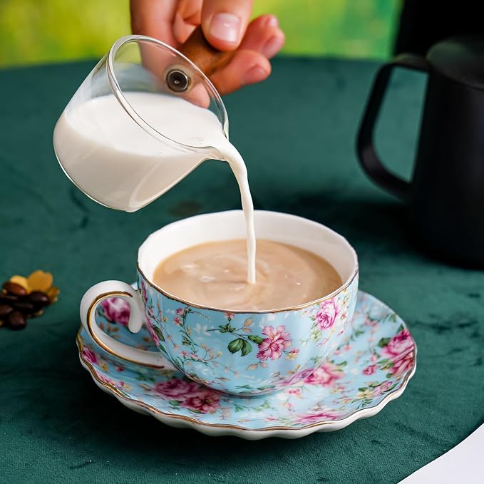 Agyiuns Tea Cup and Saucers, 6.4oz Floral Tea Cups - Image 7