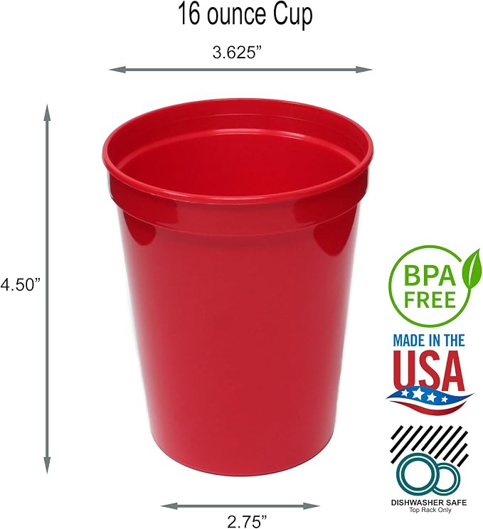 Rolling Sands 16 oz. Reusable Plastic Stadium Cups, 8 Pack, Made in USA - Image 2