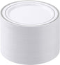 BESTSTAR 100PCS White Plastic Plates for Party, 10.25 Inch Disposable Plates with Silver Rim, Heavy Duty Dinner Plates for Christmas, Wedding and Birthday