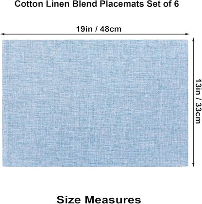Cloth Placemats Set of 6, Cotton Linen Blend Machine Washable Double Layered Place Mats, Heat Resistant Placemats Wrinkle Free Thick Fabric Dining Table Mats for Indoors & Outdoors (Light Blue, 6)