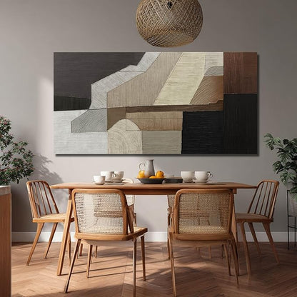 VAYIMDH Abstract Wall Art Wall Decor Living Room Contemporary Pictures Bedroom Brown Wall Art Black Artwork Geometry Decorations for Home Office 24”x48”