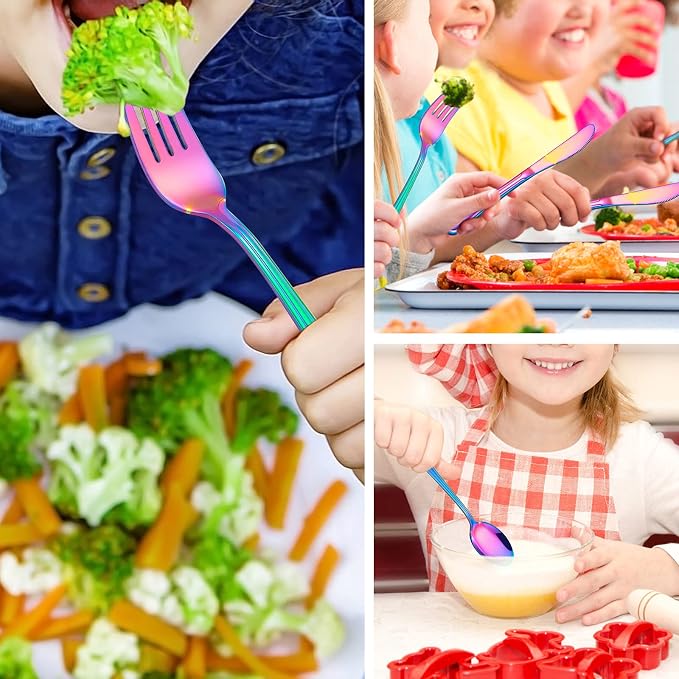LIANYU 12 PCS Rainbow Kids Silverware Set, Stainless Steel Toddler Utensil | - Image 4