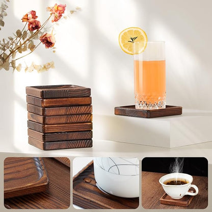Acacia Wood Coasters for Drink-Drink Coasters Set of 8 | Coffee Table Decor | - Image 3