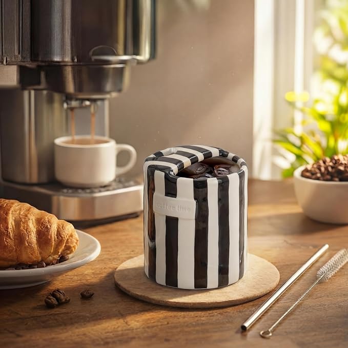 1 Pack Ceramic Coffee Mug with Sip Hole Espresso Cup 10oz with Straws Retro - Image 4