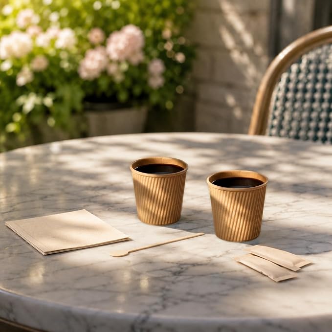 Restaurantware 4 Ounce Ripple Wall Disposable Coffee Cups, 500 Insulated Kraft - Image 4