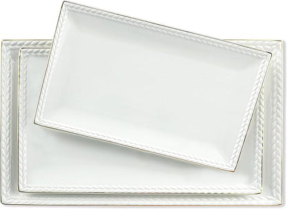 Kassel Ceramic Serving Platter Set | 16”/14”/12” Rectangular Serving Trays for Entertaining at Parties and Weddings | Oven Safe XL Serving Trays for Tacos, Steak and Cake