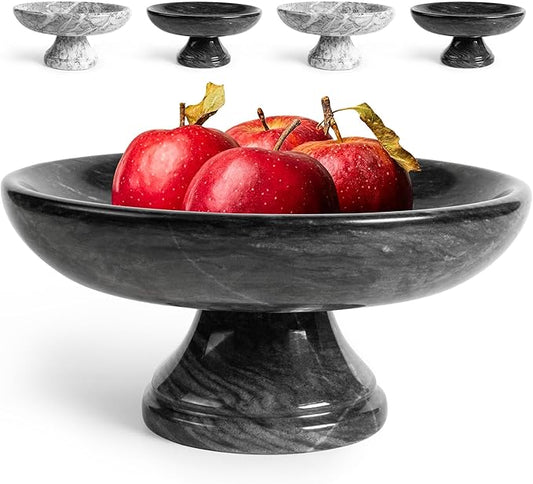 Decorative Marble Bowl with Anti-Slip Pads, Large Countertop Centerpiece and Modern Catch All Bowl for Entryway Keys - Elegant Large Fruit Bowl, Black, ~10"