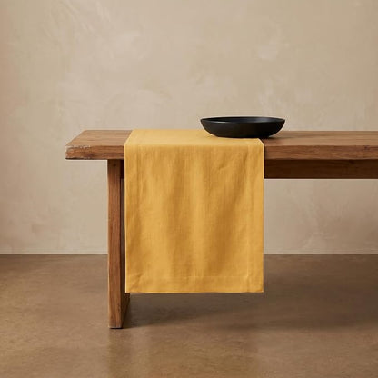 Solino Home 100% Pure Linen Table Runner Mustard Yellow, Fete 14 x 72 in | by SolinoHome