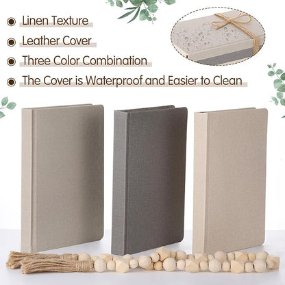 3 Pieces Faux Decorative Books Set for Home Decor Fake Book for Shelves Coffee Table Stacked Linen Covered Display Notebook with Wood Bead Bookend Gift for Living Room(Classical Color)