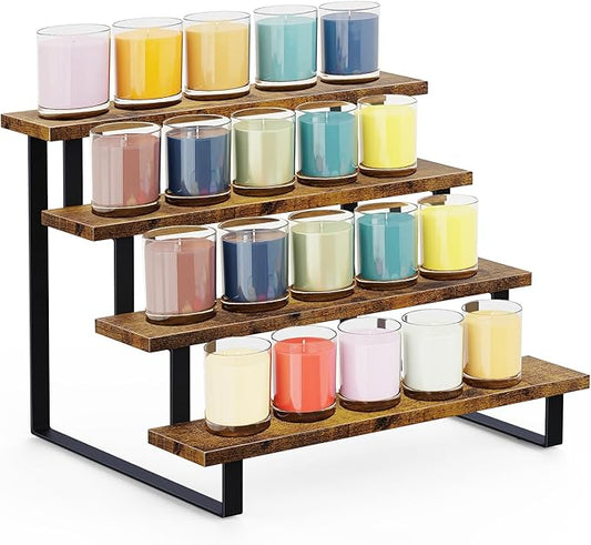 ELITEROO Wooden Display Riser Stand, Tiered Perfume and Cologne Organizer Stand, 4 Tier Spice Rack Organizer, Tabletop Display Shelf for Retail Vendor Events Craft Show Tumbler Candles, Straight