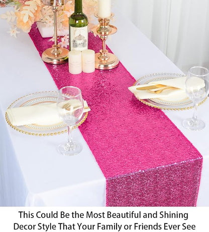 ShiDianYi Fuchsia Party Decorations Pack of 5 12x72-Inch Sequin Table Runners - Image 4