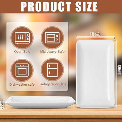 Irenare 28 Pcs 8 Inch Rectangular Salad Plates White Rectangular Porcelain Dessert Plates Appetizer Serving Tray Porcelain Platters for Fruit Sushi Dinner Parties, Microwave, Oven Safe