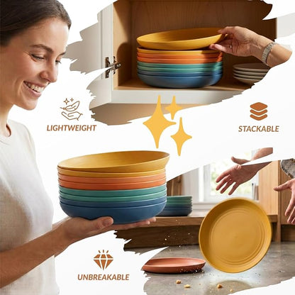 Deep Dessert Plates Unbreakable Wheat Straw Dinner Plates 8 PCS Microwave & - Image 5