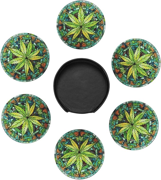 Weed Coasters for Drinks, Weed Decor Bar Drink Coasters for Coffee Table - Image 4