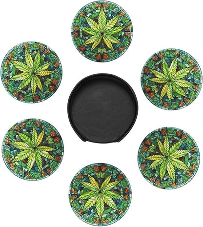 Weed Coasters for Drinks, Weed Decor Bar Drink Coasters for Coffee Table - Image 4
