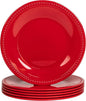 Melamine Beaded Dinner Plate Set of 6, 11inch, BPA Free, Platter, Serving Dishes, Chip & Break Resistant, Lightweight, Durable, Red Melamine Dishes Set for Valentine's Day, Weddings & Everyday Meals