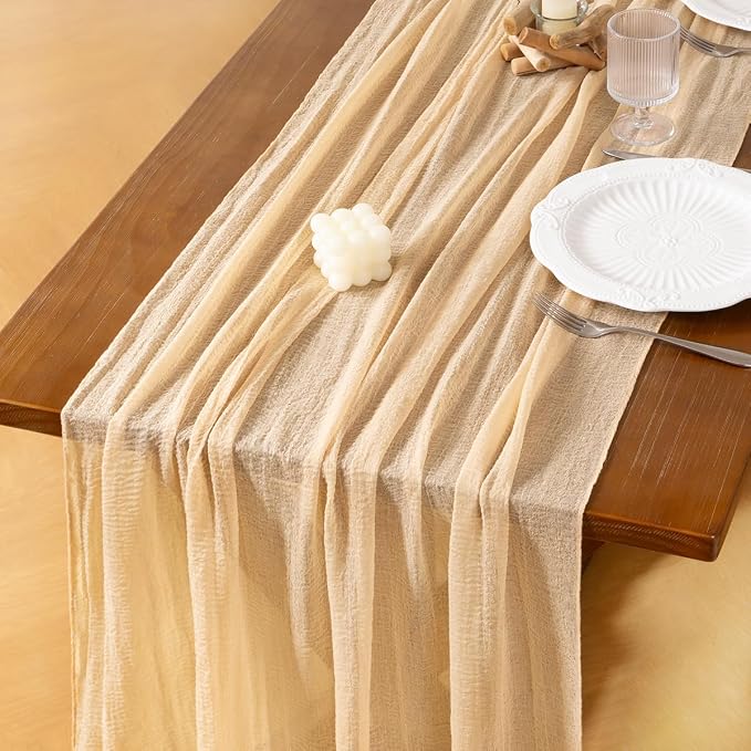 Cheesecloth Table Runner Summer Boho Wedding Shower Party Home Decor | Beige by Socomi