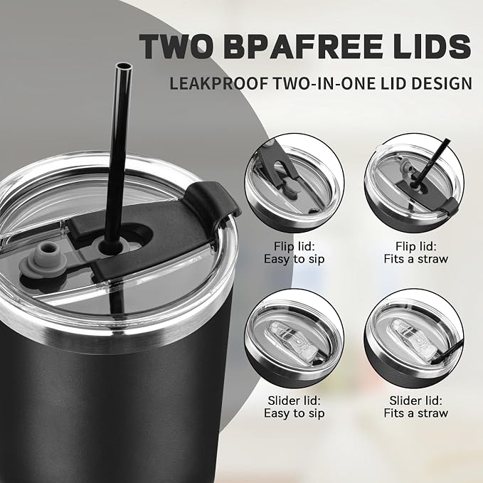 30 oz Tumbler with Lids and Straws, Stainless Steel Insulated Coffee Tumbler - Image 5