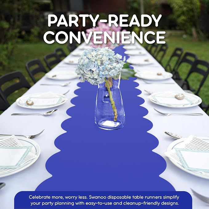 Royal Blue Scallop Table Runner, Disposable Plastic, 5 Pack - Image 3