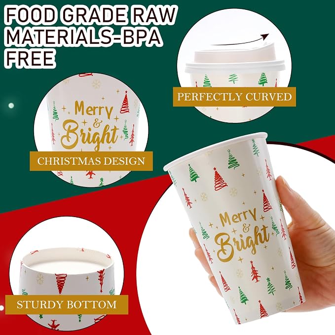 Tamone 100 PACK Christmas Cups 16OZ Disposable Coffee Cups - Image 3