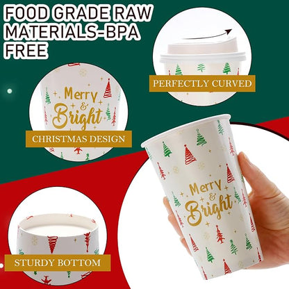 Tamone 100 PACK Christmas Cups 16OZ Disposable Coffee Cups - Image 3